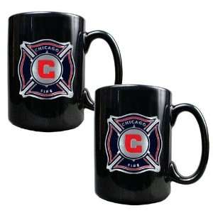 Chicago Fire MLS 2pc Black Ceramic Mug Set   Primary Team Logo  