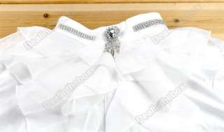 Women Chiffon Frilled High Collar Tops Blouse T shirts Sweet White 