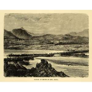  1878 Wood Engraving Bridge Boat Indus River India 