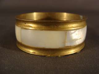 1920s ANTIQUE BRASS MOTHER OF PEARL NAPKIN RING HOLDER  