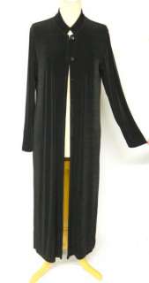 CHICOS TRAVELERS Black 1 S M Slinky Knit Mandarin COllar LONG Duster 