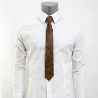  Casual Vintage Skinny Slim Dark Brown Solid Leather Neck ties  