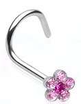 Pink CZ Flower 18G Surgical Steel Nose Ring Screw  
