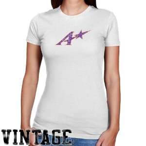Evansville Purple Aces Ladies White Distressed Logo Vintage Slim Fit T 