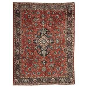  95 x 127 Red Persian Hand Knotted Wool Tabriz Rug 