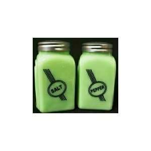  Art Deco Badge Jadeite Green Milk Glass Salt & Pepper 