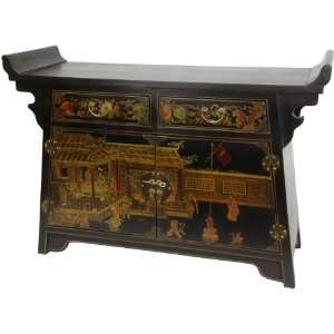 Unique Credenza or Server   48 Ming Black Lacquer Oriental Altar 