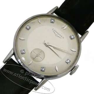 VINTAGE LONGINES 14K WHITE GOLD DIAMOND MARKERS CONTRAST DIAL  