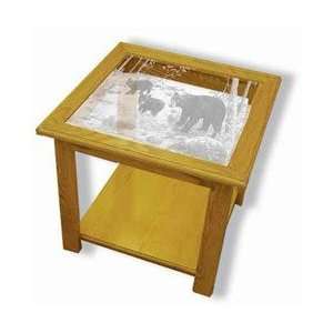    Oak Etched Glass End Table   Bear Feet in the Creek