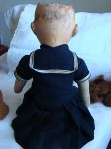 Vintage Antique Cloth & Paper Mache Doll. Signed  