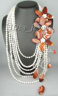 Onyx pearl coral shell flower necklace/earring set VJ  