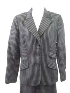 NICOLE MILLER Black Striped Linen Blazer Skirt Suit 4/6  