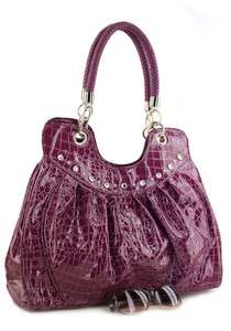 Purple Croc Inspired Rhinestone Designer Handbag Tote  