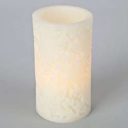 NEW Flameless LED Wax Scroll Pillar Candle Bisque Color with Timer 
