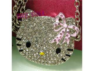 2012 years NEW hot High quality hello kitty pink bow Crystal necklace 