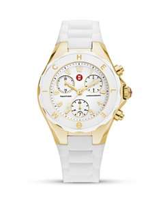 Michele Large Tahitian Watch with White Jelly Bean Strap, 38 mm