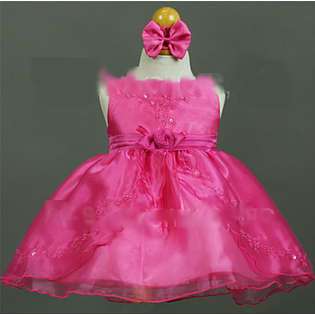   Toddler Girls Fuchsia or Light Pink Party Dress With Bow 