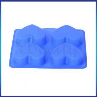 Silicone 4 Holes Heart Cup Cake Jelly Chocolate Soap Mold Muffin 