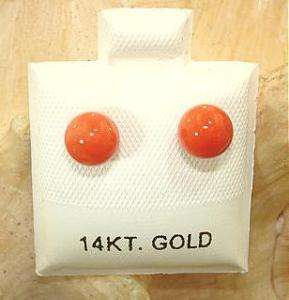 6MM ITALIAN ROUND RED CORAL 14K GOLD POST EARRINGS  