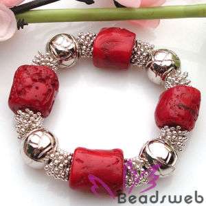 Natural Red Coral Beads Fashion Elastic Bracelet Bangle  