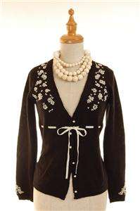 NWT AUTH Tracy Reese New York Beaded Wool Cardigan Black 2  
