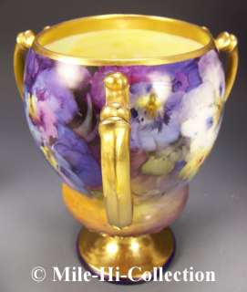 Austria Hand Painted Three Sided Violets Pedestalled Loving Cup Tri 