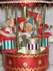 Fab Vintage Christmas Carousel Santa Pixie Elves Music  