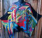 ARTIST HAND PAINTED SILK MULTI COLOR SPARKLE ART TO WEAR PONCHO,OS+