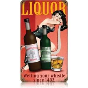  Liquor Pinup Girls Vintage Metal Sign   Victory Vintage 