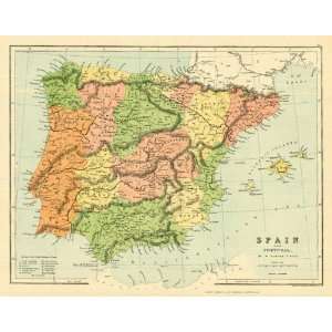  Bartholomew 1858 Antique Map of Spain
