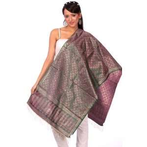  Ivory Silk Pashmina Stole from Nepal with Embroidered 