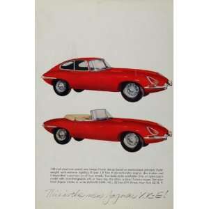 1962 Ad Jaguar XK E Red Sports Car Gran Turismo Coupe   Original Print 