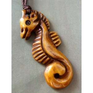  Ox Bone Carved Sea Horse Pendant 