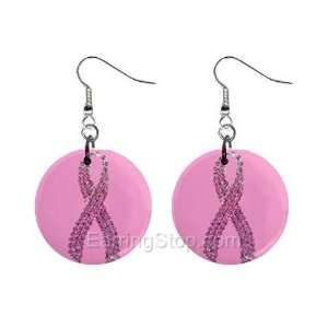 Pink Breast Cancer Awareness Ribbon #3 Dangle Earrings Jewelry 1 inch 