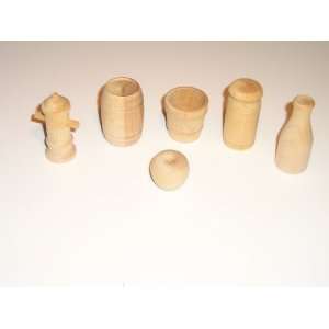  6pc. Wooden Miniature Set (Apple 1 fire Hydrant 2 barrel 