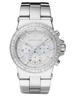 MICHAEL KORS SILVER TONE S/STEEL CHRONOGRAPH+CRYSTALS WATCH MK5411 NEW 