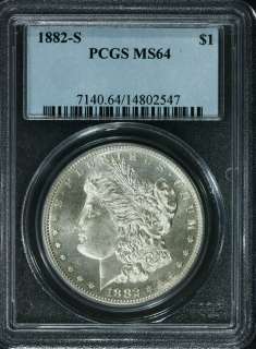 1882 S $1 Morgan Dollar PCGS MS64 Very PQ for Grade  