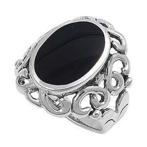 Sterling Silver 26mm Black Onyx Oval Stone Ring (Size 6   10)   Size 