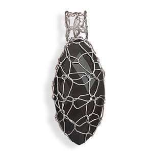 Thin Sterling Silver Wire Wrapped Around a Faceted Black Onyx Stone