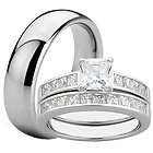 His Hers TITANIUM STERLING SILVER Wedding Matching Band Ring Set CZ 