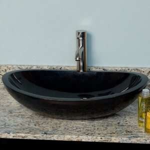  Curved Oval Polished Granite Vessel Sink   Polished Black 