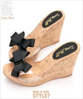 BN Womens Platform Wedge Black Bow Sandals in Clear / Leopard  