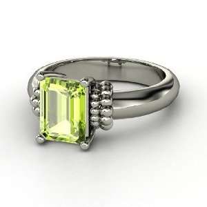  Beluga Ring, Emerald Cut Peridot Sterling Silver Ring 