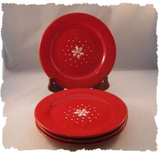 Pier 1 Red Snowflake Christmas Salad Plates Set of 4  