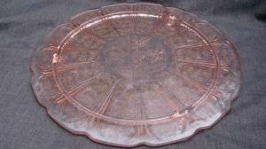 Vintage Pink Depression Glass Cherry Blossom Cake Plate  