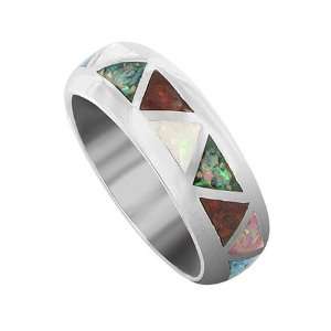   Created Multicolor Opal Southwestern 7mm Band Ring Size 6 Jewelry
