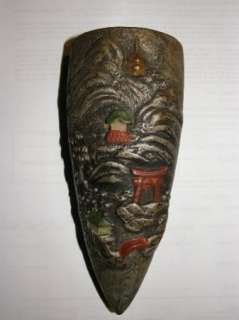 ANTIQUE JAPAN MADE TOLE WALL POCKET ORIENTAL POTTERY  