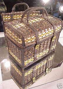 Antique Wicker Woven lidded Handle Handbag Child Basket  