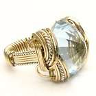 Wire Wrap Blue Topaz Two Tone Silver / 14kt GF Ring