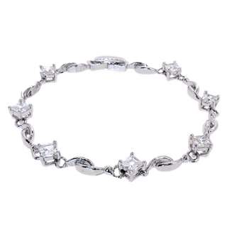 Lady Fashion Jewelry Fine Clear Topaz White Gold GP Tennis Bracelet 